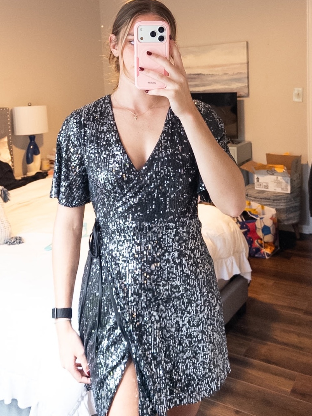 She + Sky Sequin Wrap Dress NWT